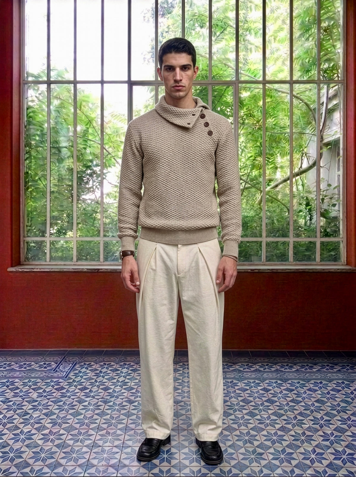 Noa - Textured Turtle Neck Sweater - Cream