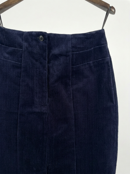Cersei - Velvet Corduroy Pencil Skirt - Navy