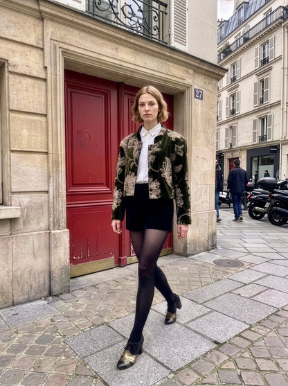 Anok - Olive Embroidered Velvet Jacket