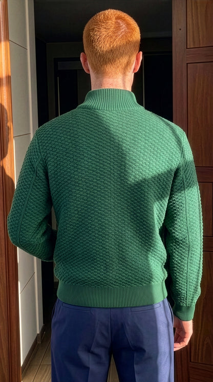 Dorian - Textured Knit Zip Jacket - Green