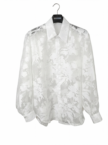 Wim - Sheer Floral Jacquard Silk-Blend Organza Shirt - white
