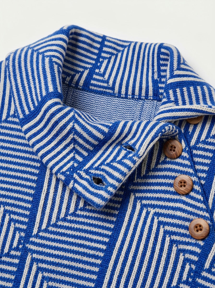 Loras - Diagonal Jacquard Sweater - Blue
