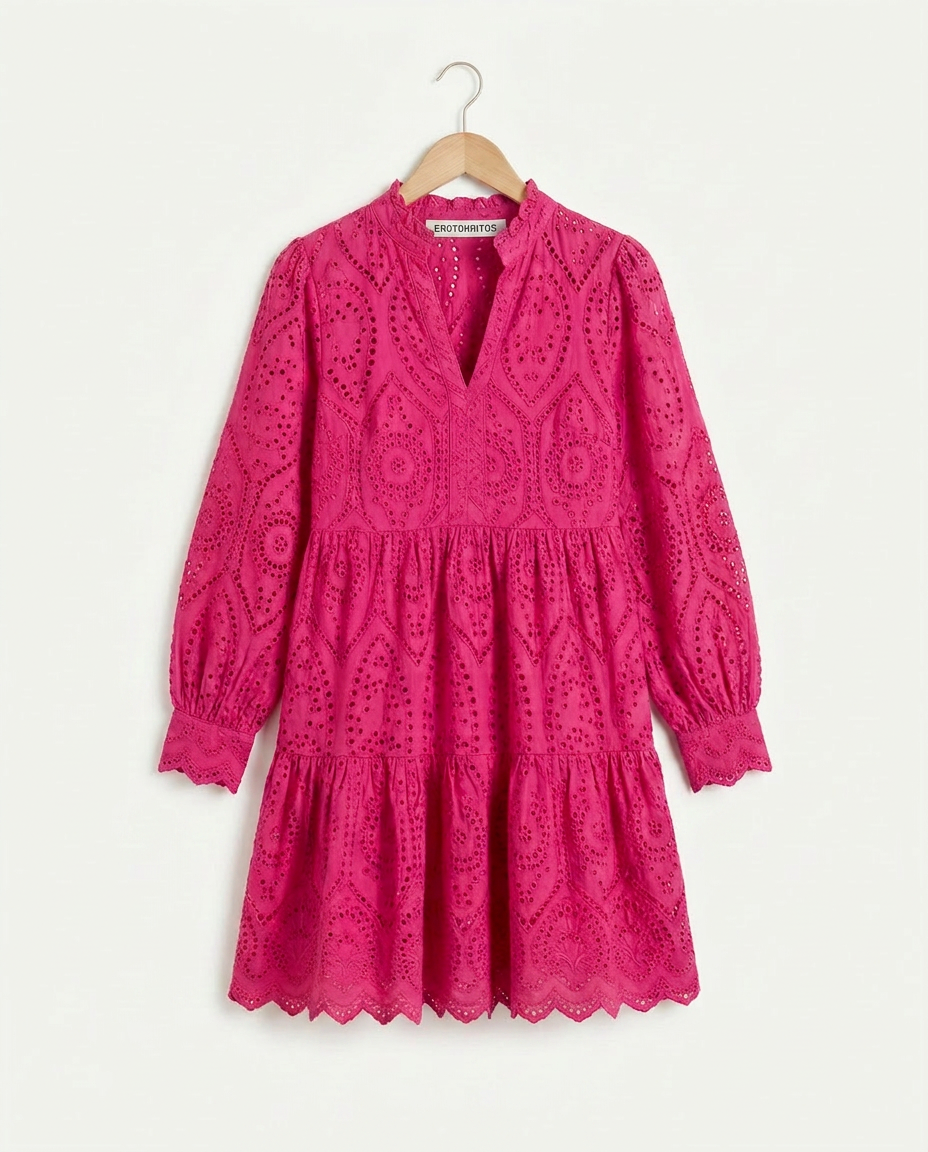 Maddy - Cotton Lace Mini Dress - Fuchsia