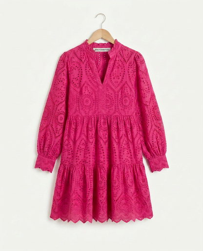 Maddy - Cotton Lace Mini Dress - Fuchsia