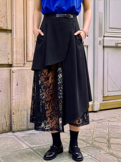 Kenzy - Asymmetric Skirt with Dévoré Lace Insert