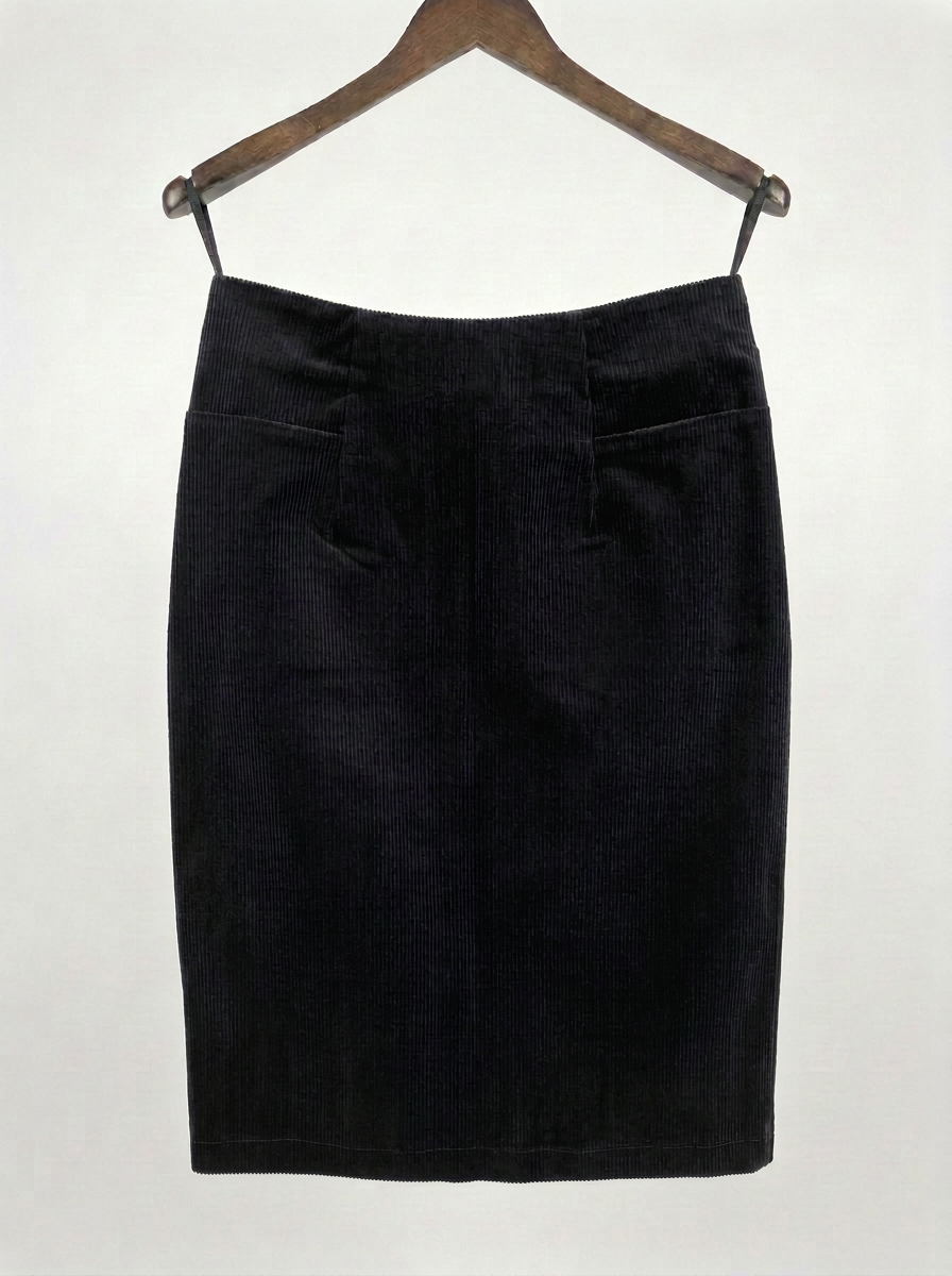 Cersei - Velvet Corduroy Pencil Skirt - Black