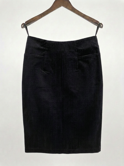 Cersei - Velvet Corduroy Pencil Skirt - Black