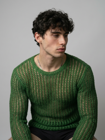 Brent - Open Knit long sleeve sweater- Green