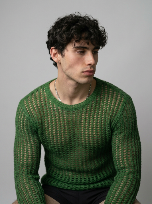 Brent - Open Knit long sleeve sweater- Green