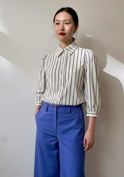 Trixie - Poplin Shirt With Puffy Sleeves - B/W Stripe