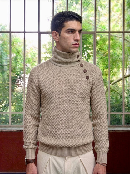Noa - Textured Turtle Neck Sweater - Cream