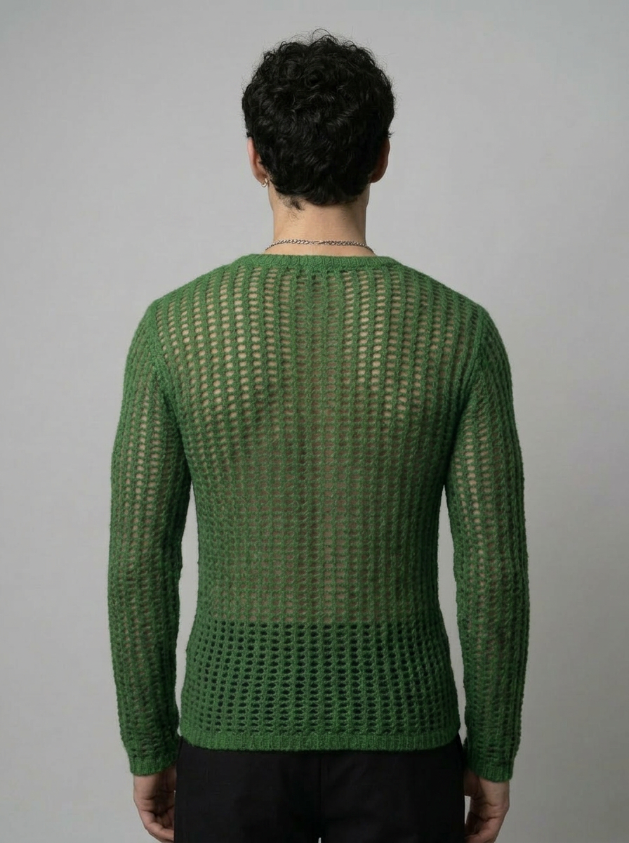 Brent - Open Knit long sleeve sweater- Green