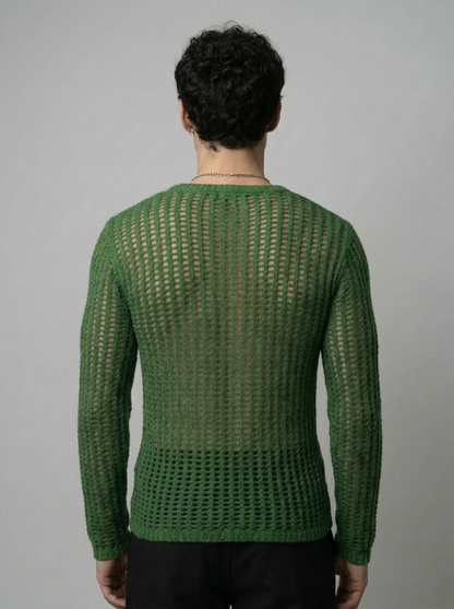 Brent - Open Knit long sleeve sweater- Green