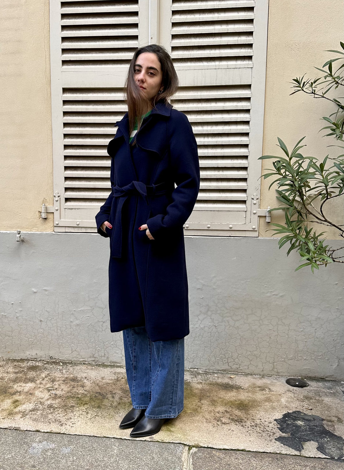 Nyla - Night Blue Wool Belted Coat