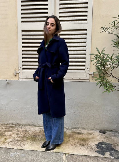 Nyla - Night Blue Wool Belted Coat