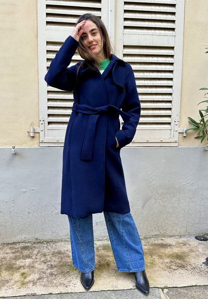 Nyla - Night Blue Wool Belted Coat