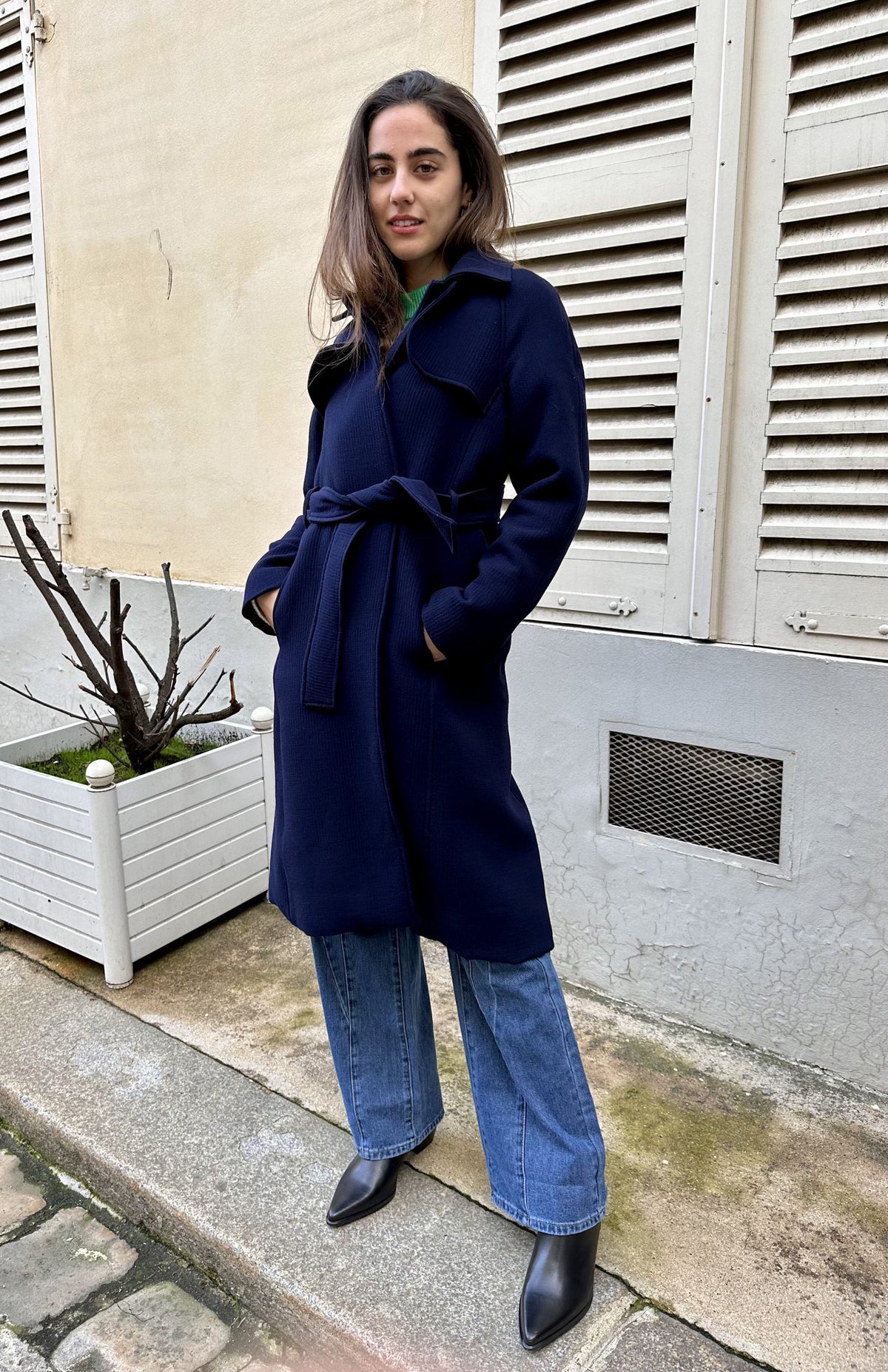 Nyla - Night Blue Wool Belted Coat