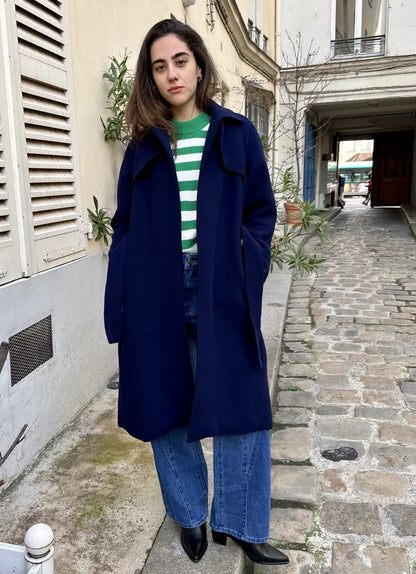 Nyla - Night Blue Wool Belted Coat