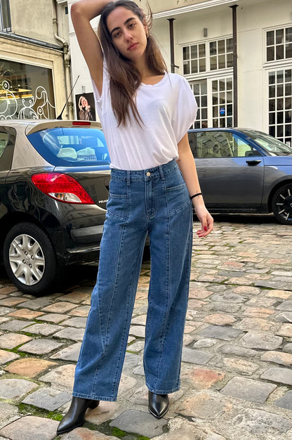 Beebee-Diamond Cut Wide Leg Jeans