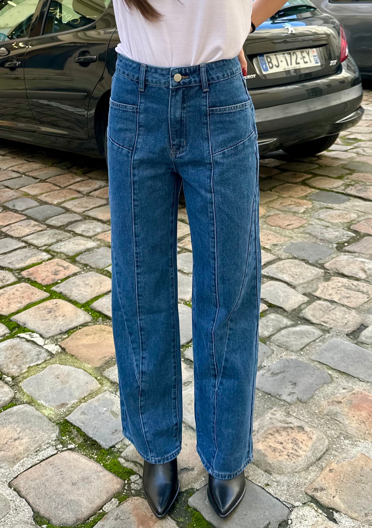 Beebee-Diamond Cut Wide Leg Jeans