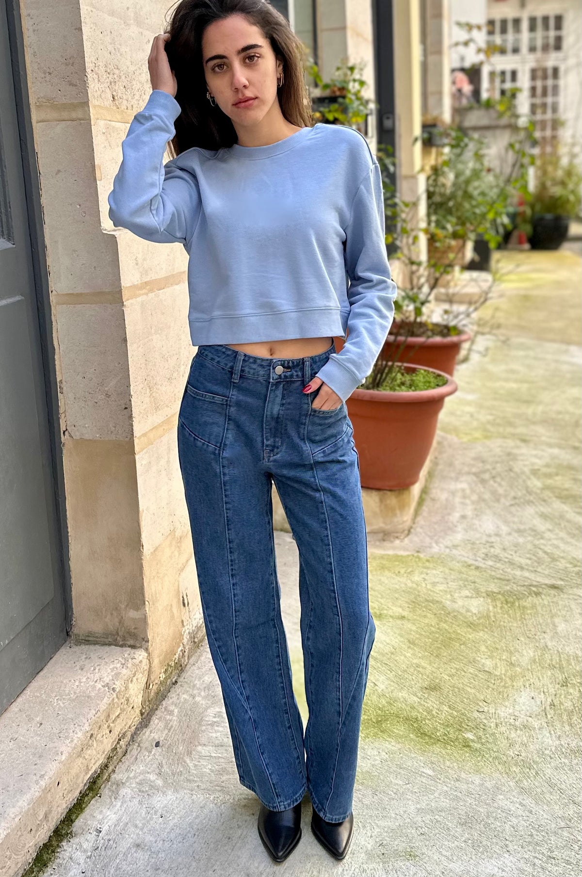 Beebee-Diamond Cut Wide Leg Jeans