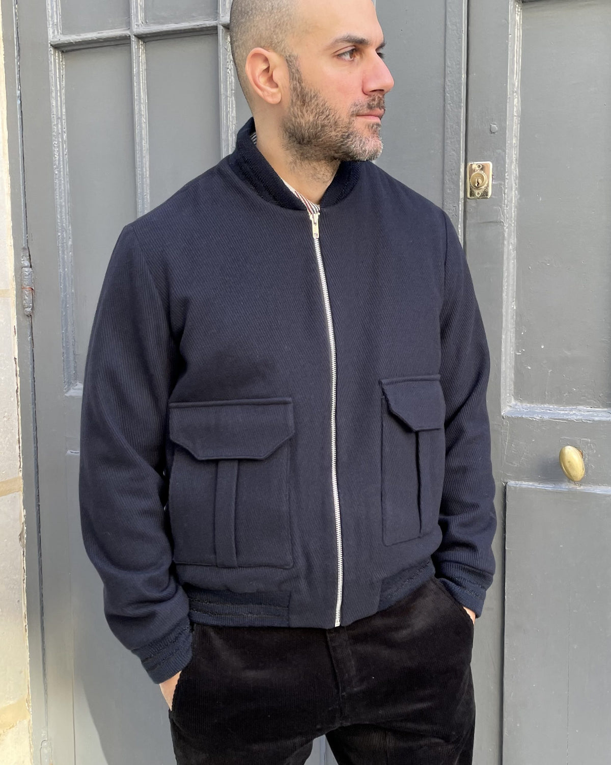 Liam-Wool Bomber Jacket-Navy