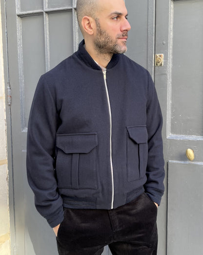 Liam-Wool Bomber Jacket-Navy