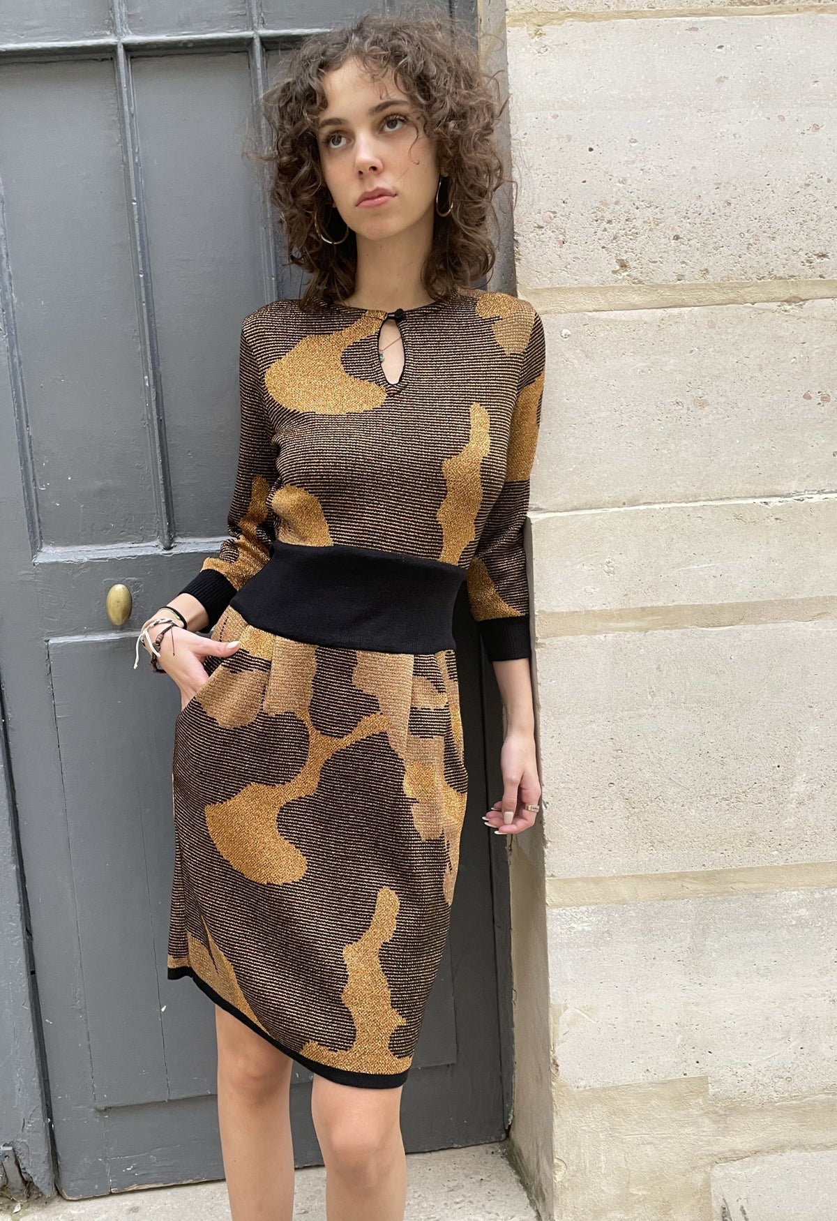 Deinira-Gold Knitted Dress