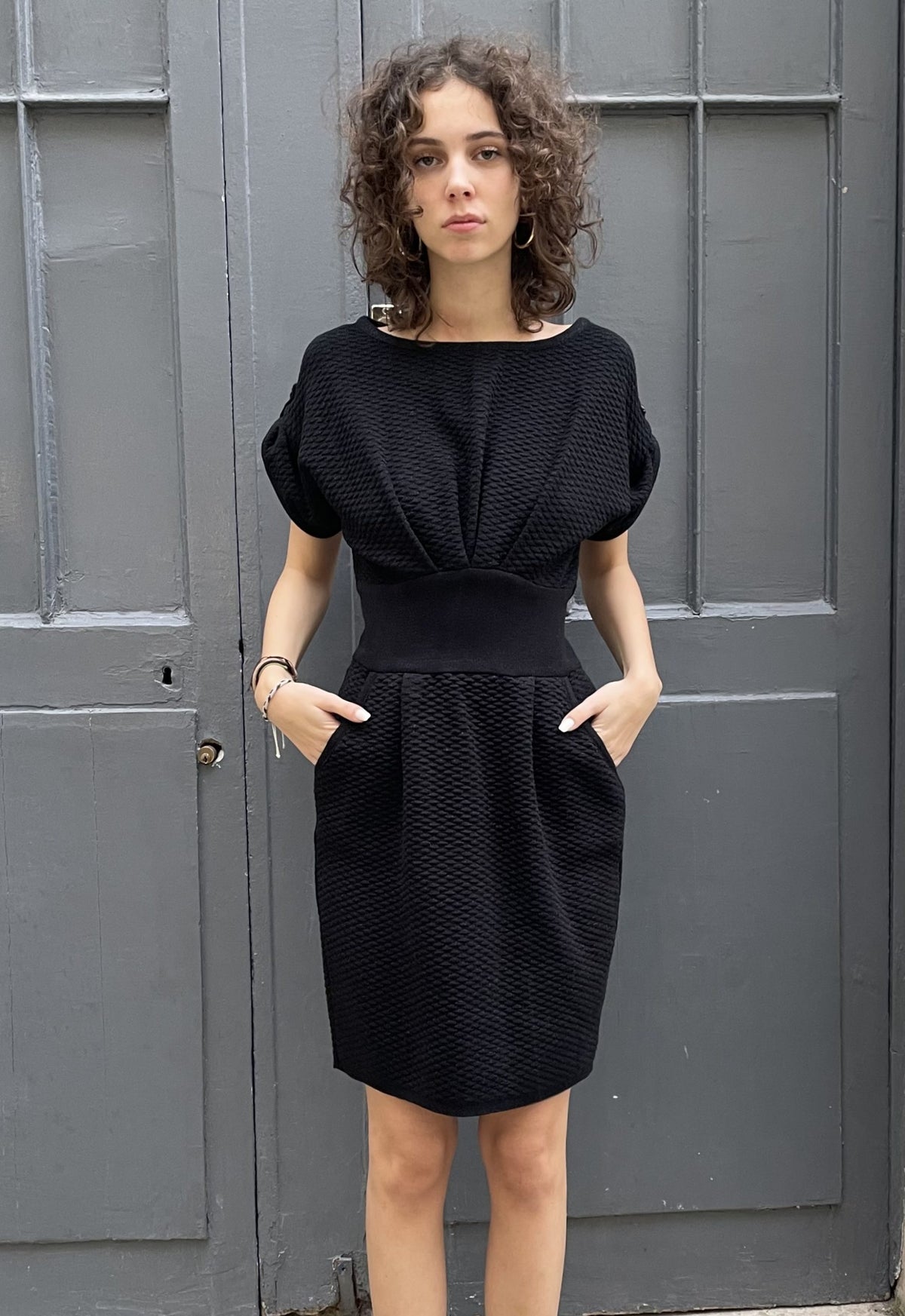 Faryn - Textured Knitted Dress - Metallic Black