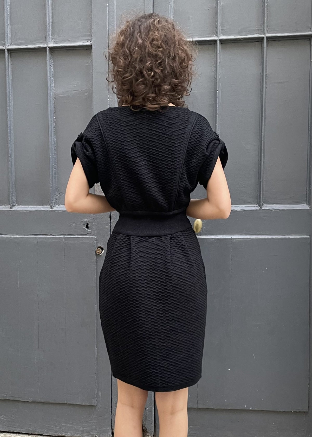 Faryn - Textured Knitted Dress - Metallic Black