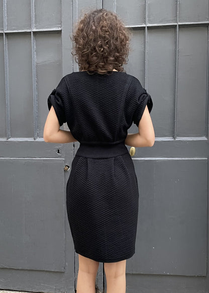Faryn - Textured Knitted Dress - Metallic Black