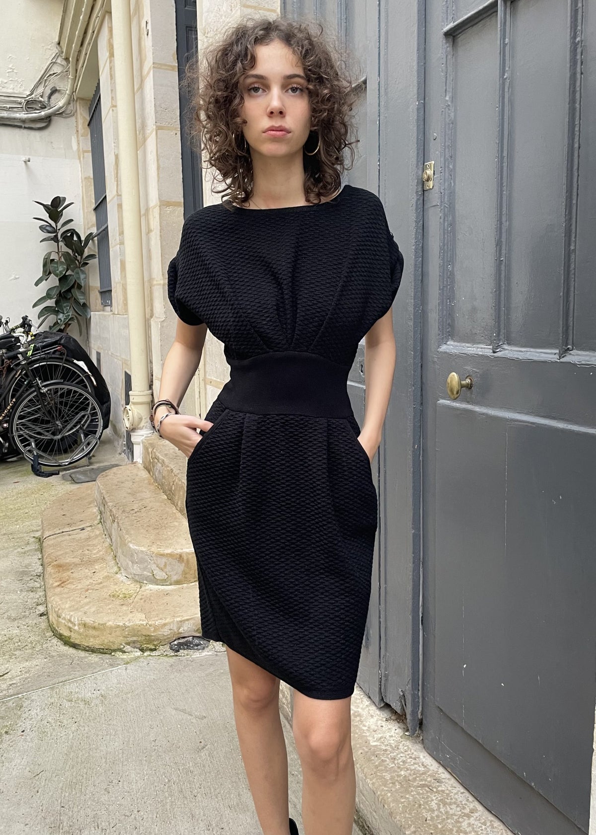 Faryn - Textured Knitted Dress - Metallic Black