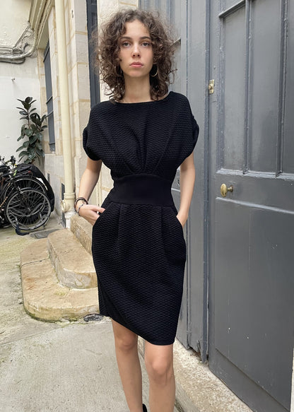 Faryn - Textured Knitted Dress - Metallic Black