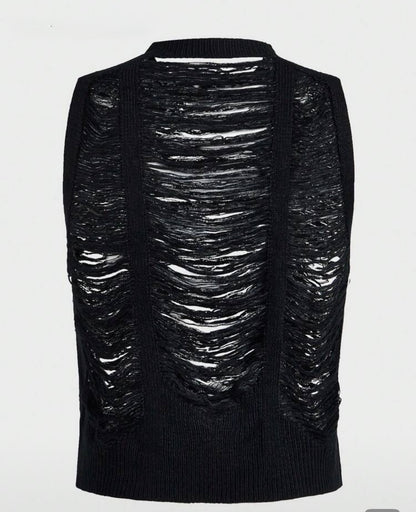 Amina - Distressed Open-Knit Vest - Woman