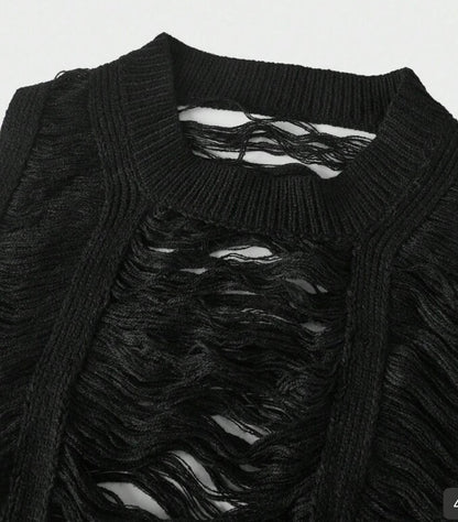 Amina - Distressed Open-Knit Vest - Woman