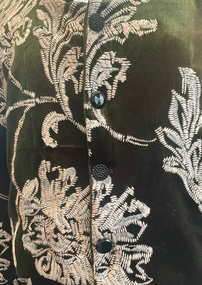 Anok - Olive Embroidered Velvet Jacket
