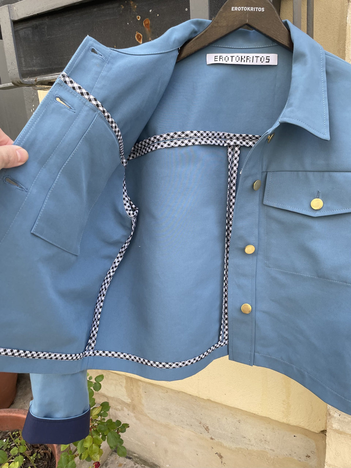 Mira-Cropped Cotton Crepe Jacket-Sky Blue
