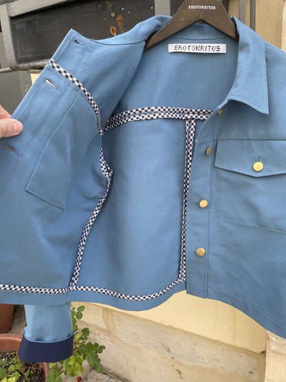 Mira-Cropped Cotton Crepe Jacket-Sky Blue