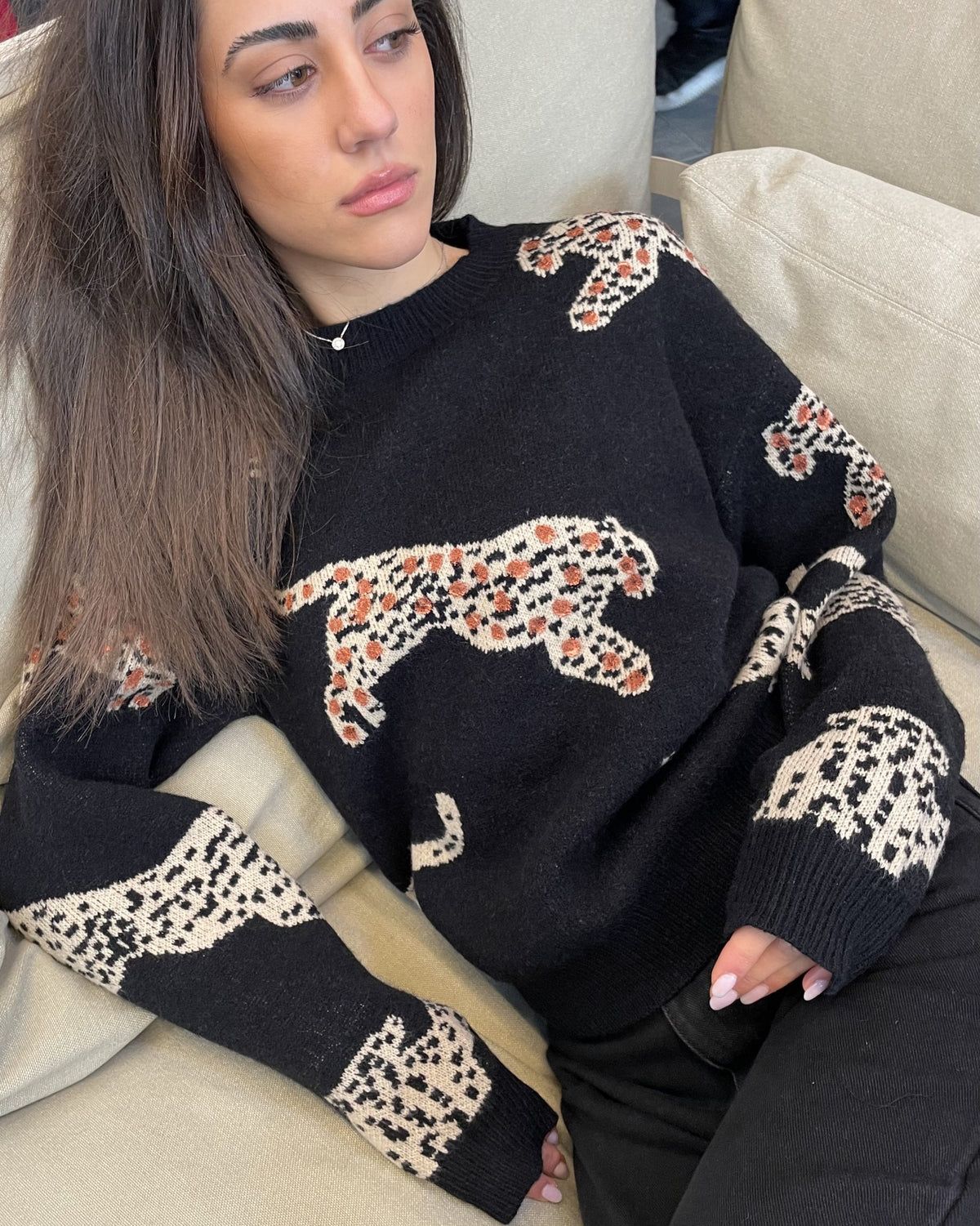 Elijah - Oversized Copper-Detail Leopard Sweater