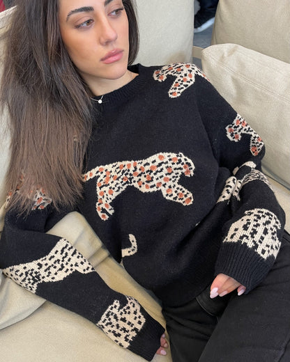 Elijah - Oversized Copper-Detail Leopard Sweater