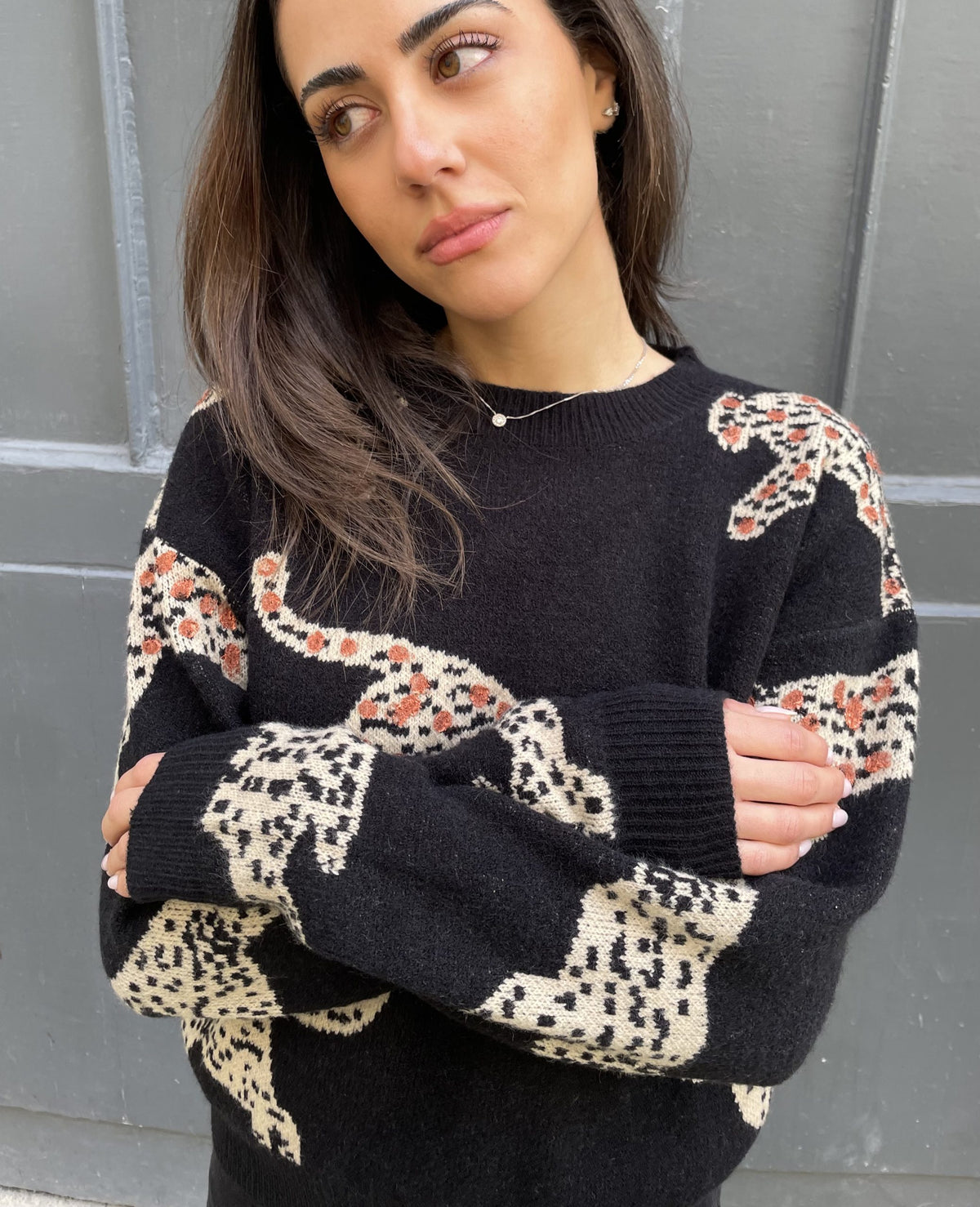 Elijah - Oversized Copper-Detail Leopard Sweater