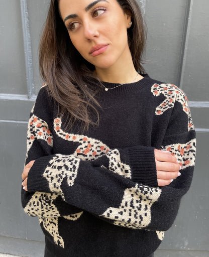 Elijah - Oversized Copper-Detail Leopard Sweater