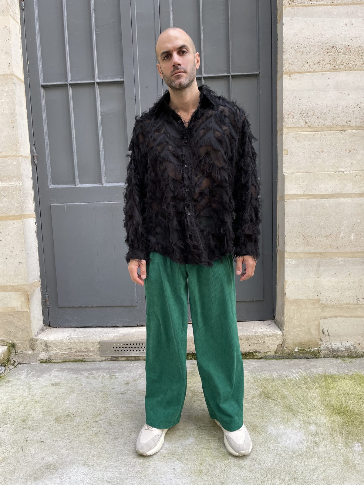 Wanda - Oversized Fringed Organza Shirt - Black