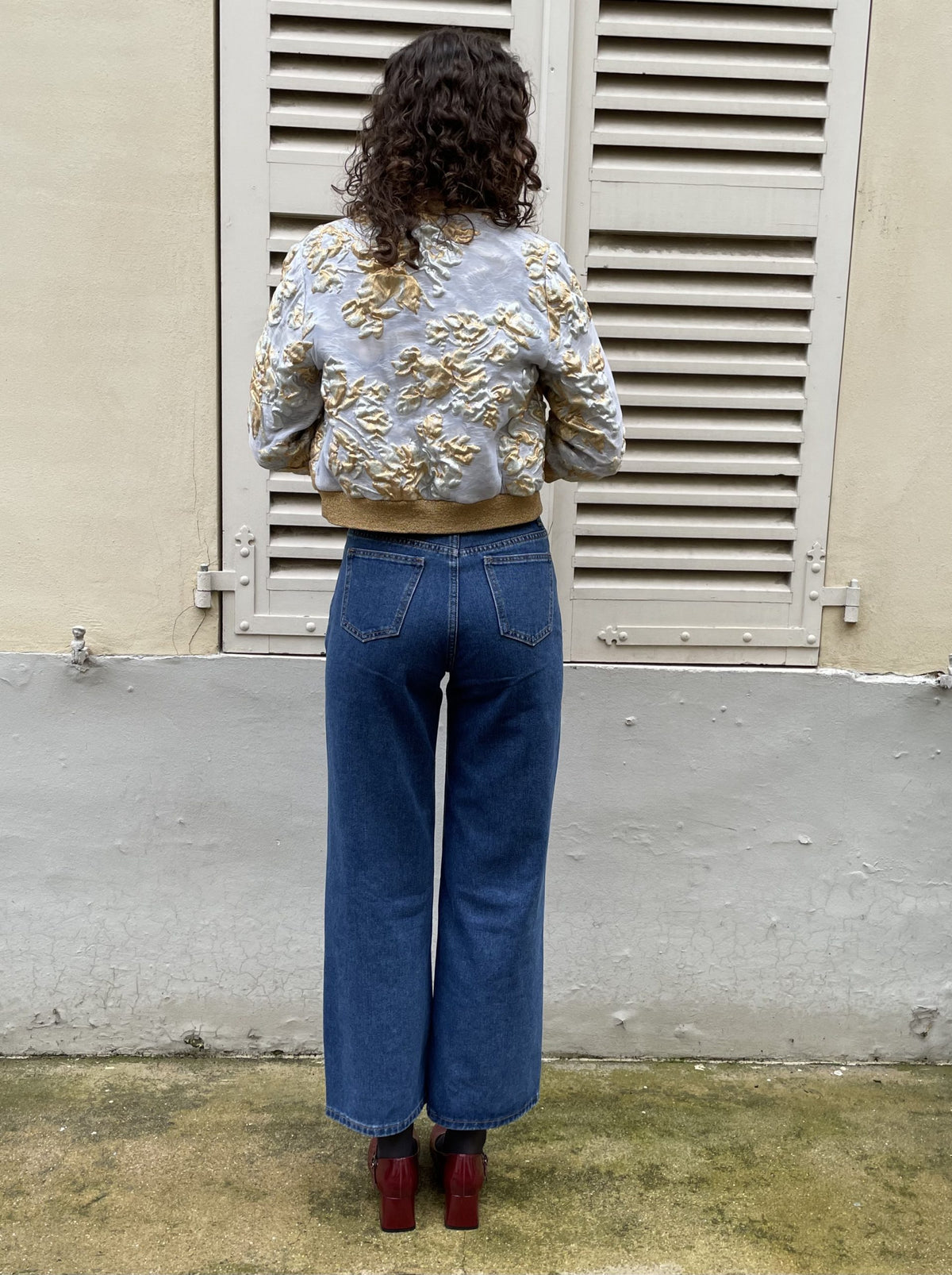 Selina - Silk Brocade Crop Jacket in Gold & Silver Floral Pattern