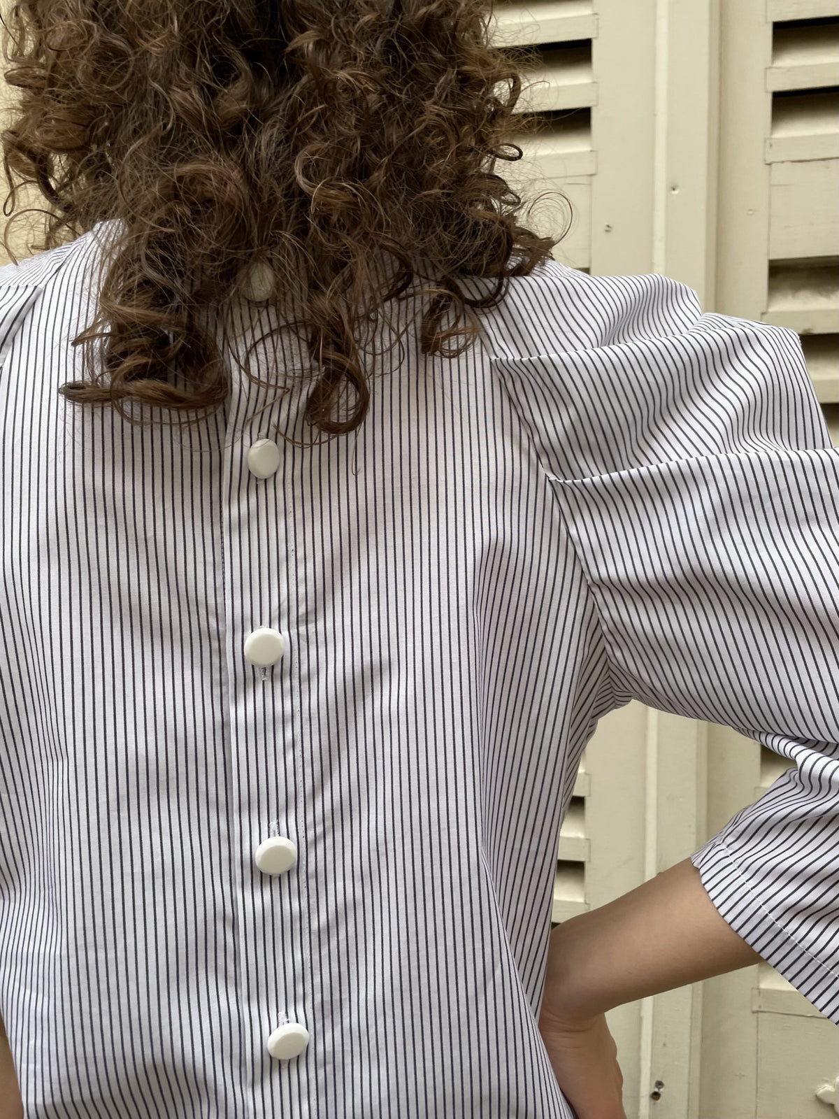 Uma - Pleated Sleeve Top-B & W Stripe