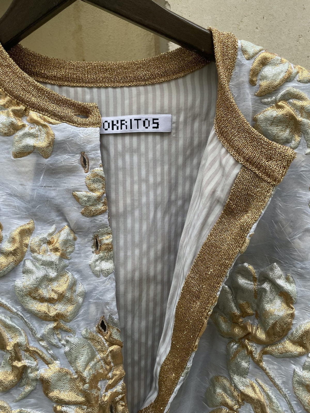 Selina - Silk Brocade Crop Jacket in Gold & Silver Floral Pattern