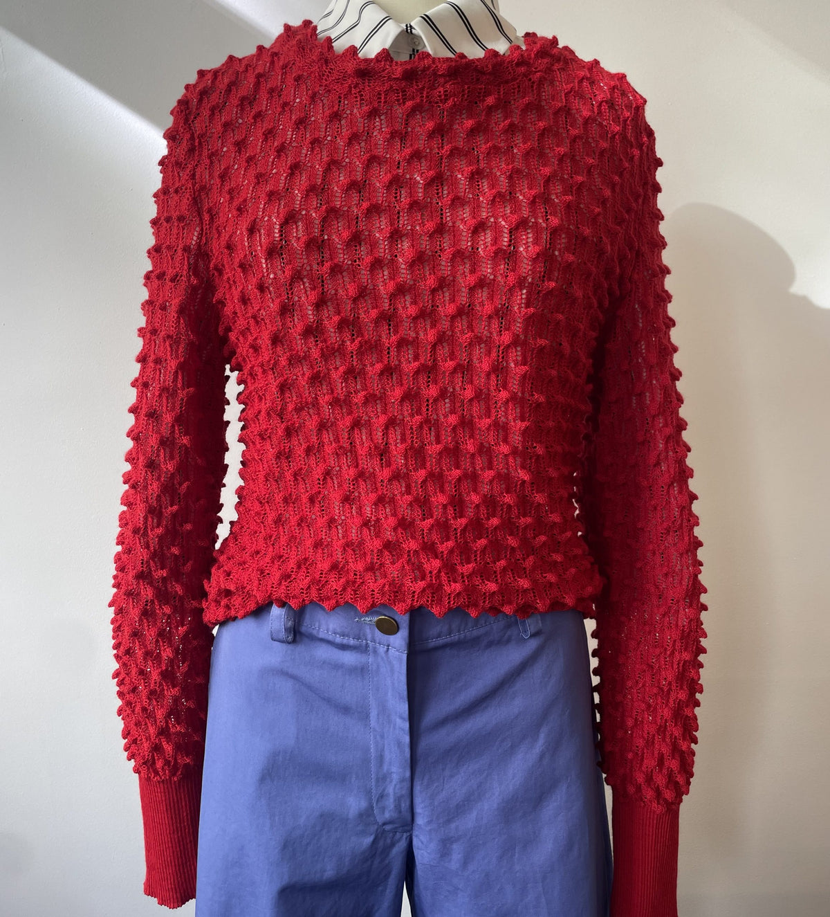 Violet -  Textured Lace Knit Top - Red