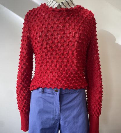 Violet -  Textured Lace Knit Top - Red