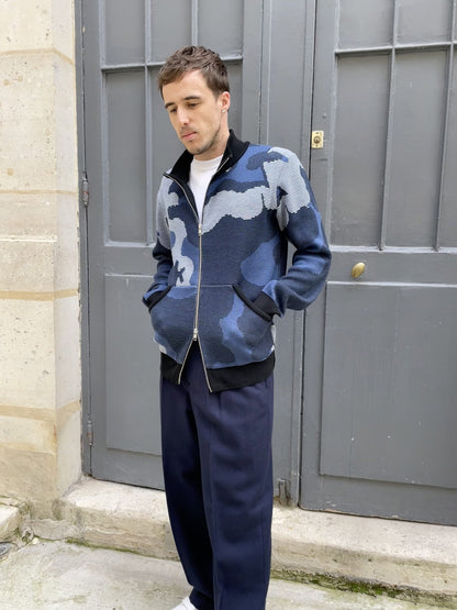 Din - High Neck Jacquard Knitted Jacket