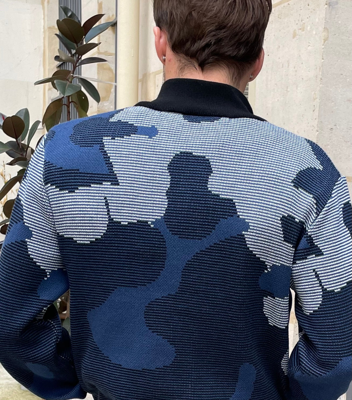 Din - High Neck Jacquard Knitted Jacket